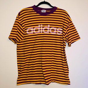 Vintage Yellow & Burgundy Striped Adidas T-Shirt